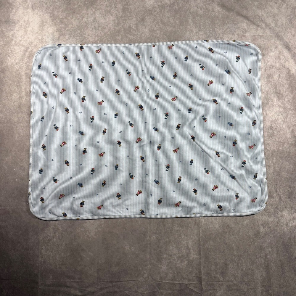 Ralph Lauren Polo Bear Baby Security Blanket Blue Pinstripe White Cotton